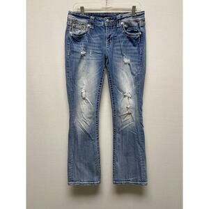 Miss Me Womens Mid-Rise Easyboot Distressed Stretchy Jeans Bling Pockets Sz 27